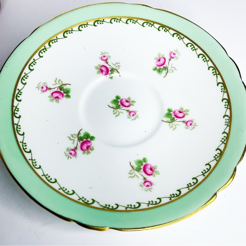 Shelley Green Rose Floral White Saucer